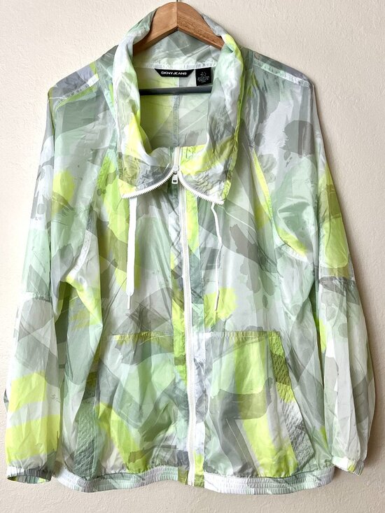 DKNY Jeans Jackets & Blazers - DKNY Jeans Neon Lime Green White Gray Camouflage Women's Windbreaker Size Large